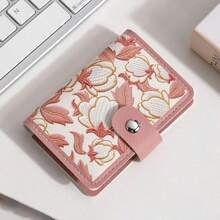Vintage Floral Pattern PU Leather Card Holder, Small Snap Button Card Sleeve, Multi-Slot Slim Card Wallet, Suitable For Credit Cards, ID Cards, Portable Compact Card Pouch, Women's Girls Vintage Print Mini Card Organizer, Lightweight Everyday Bag Accessory - View 9