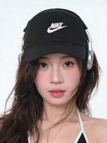 Nike 男女同款棒球帽字母微標Logo 棉 鴨舌帽情侶款黑色 - 黑色 - 查看 1