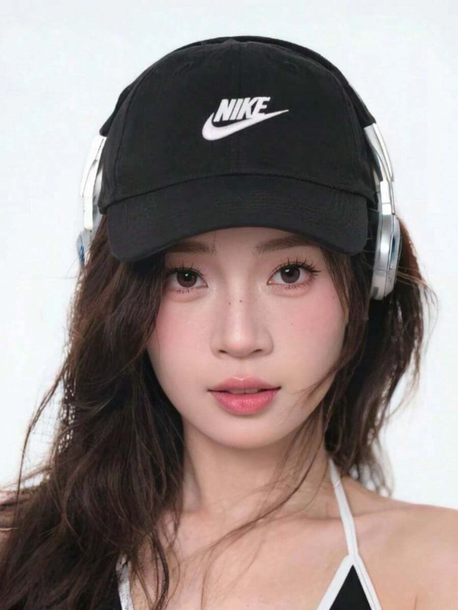 Nike 男女同款棒球帽字母微標Logo 棉 鴨舌帽情侶款黑色 - 黑色 - 查看 1