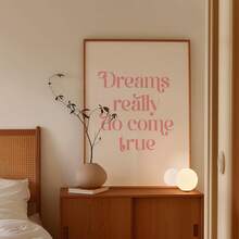 1pc Canvas Wall Art With Frame, Pink Vintage Quote "Dreams Come True" Inspirational Poster, Suitable For Modern Home Decor, Room Decor, Dorm Decor, Bedroom Decor, Living Room Decor, Bathroom Decor, Kitchen Decor, Dining Room Decor, Living Room Decor, Office Decor, School Decor, Classroom Decor, Back To School Decor, Waterproof Poster, Bohemian Style Living Room, Gift, Apartment Decor, College Style Poster - A - View 6