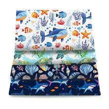 4pcs/Set Ocean Series Fish Shark Print Precut Quilting Fabric Fat Quarter Fabric Bundle, Polyester Quilting Squares For Patchwork, DIY Crafts Projects, DIY Wallet Making - Default - View 4