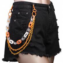 1pc Baddie Edgy-Cute Transparent Double-Layer Chain Waist Chain - Acrylic Paneled Street Style Accessory, Daily Street Outfit Decorative Pants Chain - Orange - View 11
