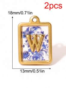 2pcs Stainless Square Letters Letters Pendant 18K Gold Plated Charms For Making DIY Jewelry Accessories Supplies - Pendants - View 29