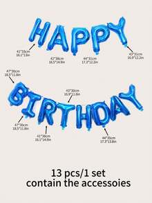 kumozawa 13pcs/Set 16 Inch Rainbow Color "Happy Birthday" Party Balloon (Straws Not Included) - Blue - View 12