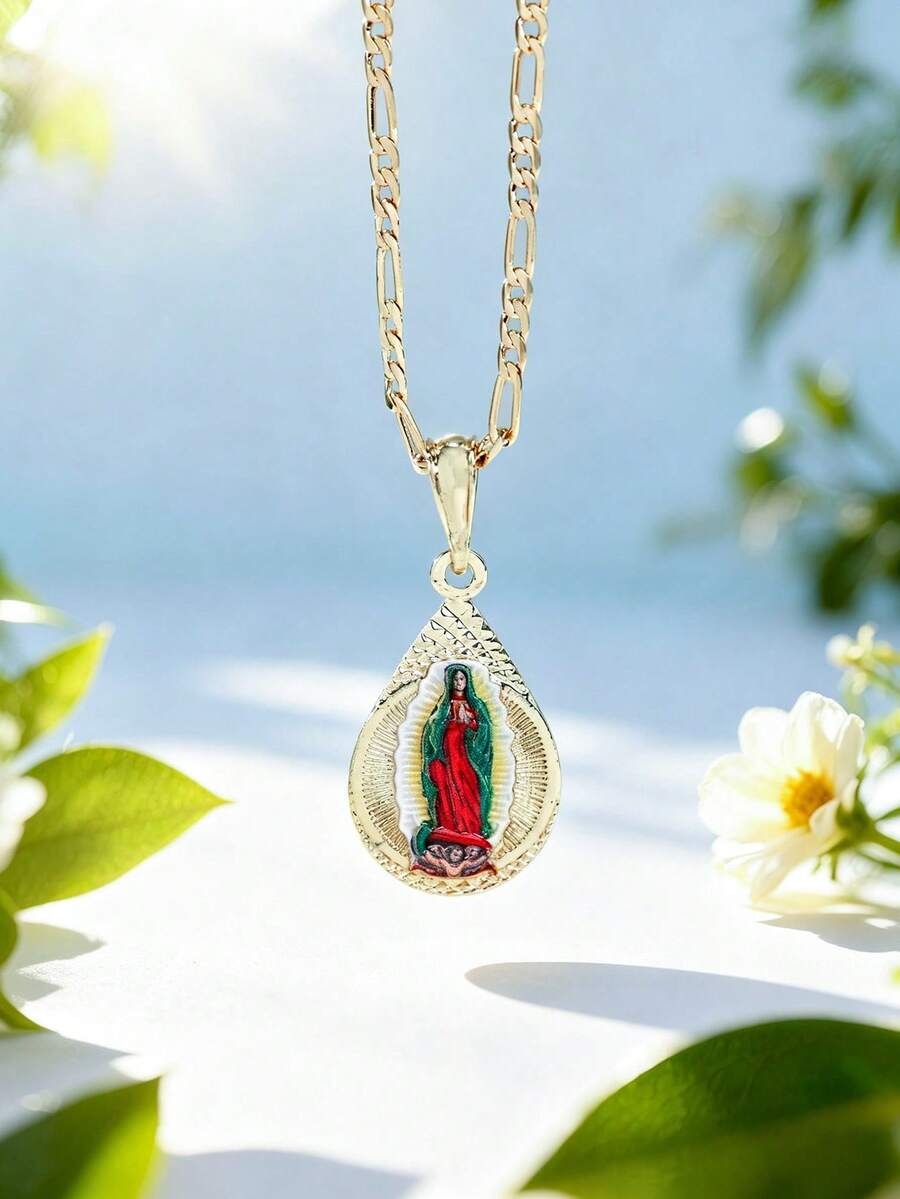 1pc European Fashion Three-Color Virgin Mary Pendant Necklace, Suitable For Mothers, Couples, Best Friends Daily Wear And Prayer - Our Lady - View 1