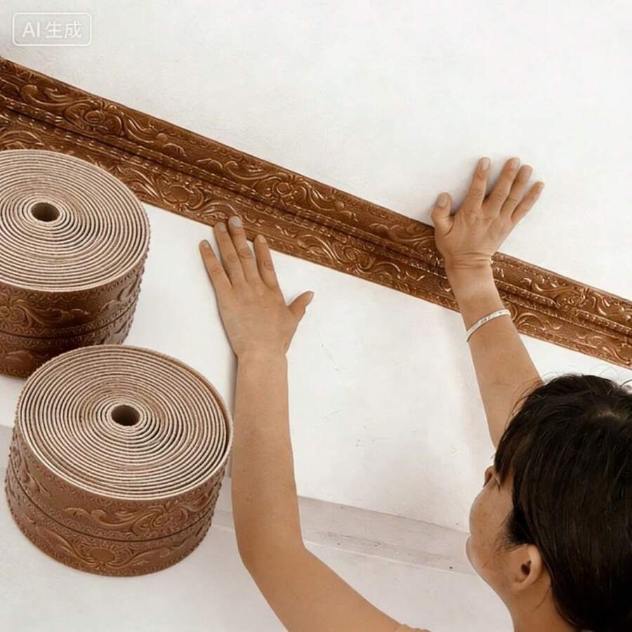 1捲 3D 柔性泡棉牆飾條,自黏式牆面踢腳線,裝飾壁紙邊條,復古風牆面飾條,DIY飯店裝飾,塑膠材質 - B - 查看 1