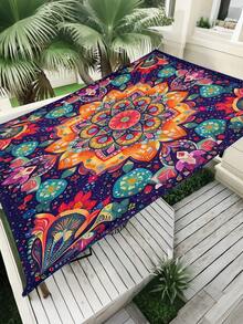 Colorful Geometric Floral Pattern Design Sunshade Cloth And Canopy, Multicolored Mandala Pattern With Floral Design Sunshade, 1pc 2D Flat Print Outdoor Camping Tent, Washable, Suitable For Various Scenes Such As Garden, Camping, Beach, Without Support Frame - Multicolor - View 8
