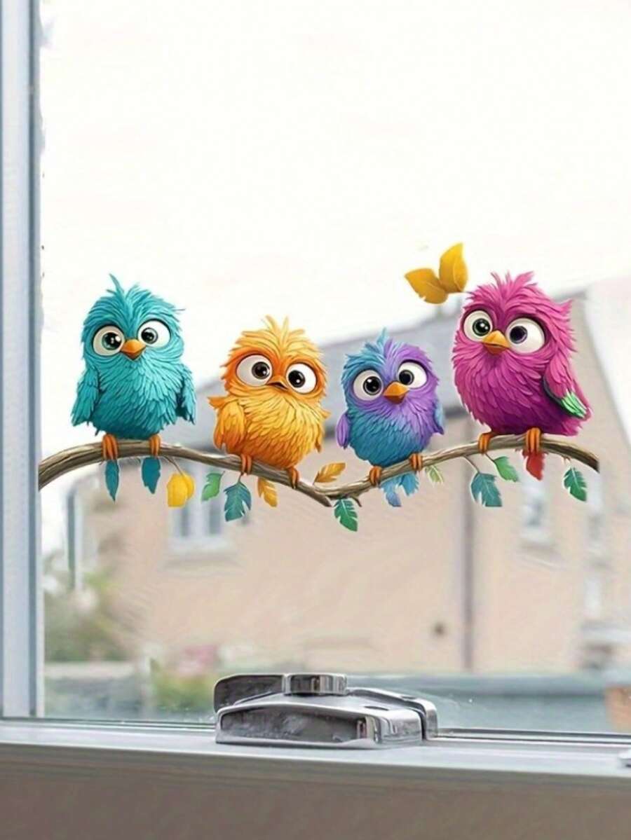 1PC Home Decoration Colorful Bird Windows Stickers Fun Bird Wall Decoration Stickers Spring Summer Decoration Windows Clings PVC Double-Sided Visible Static Cling Glass Decals 3.93*7.87in Suitable For LivingRoom Glass Windows Doors Decoration - Colorful Bird - View 1