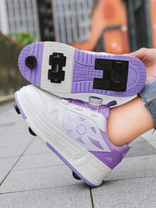 Small 4-Wheel Roller Skate Shoes Soft Bottom Anti-Slip Breathable Beginner-Friendly Easy To Learn High Elasticity Soft Bottom Roller Skate Shoes Indoor Outdoor Universal Style - Purple - View 5