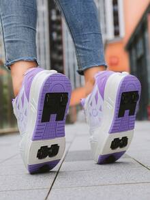 Small 4-Wheel Roller Skate Shoes Soft Bottom Anti-Slip Breathable Beginner-Friendly Easy To Learn High Elasticity Soft Bottom Roller Skate Shoes Indoor Outdoor Universal Style - Purple - View 10