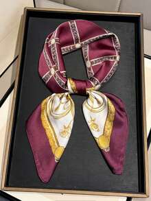 1pc Women's Elegant Vintage Printed Thin Square Scarf - Multicolor - View 8