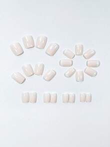 24pcs Short Square Shaped Solid Color French Style False Nails, Simple Nail Art Tips, Nail Patch Set For Fingers Press On Nails Nail Supplies - Pink - View 3