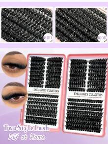 Asiteo 544片 D捲度 80D/100D 與 80D100D 貓眼簇裝 DIY 假睫毛套組，含 2 合 1 睫毛簇膠水、鑷子、刷子，眼尾加長款，蓬鬆自然日常妝感，單簇可重複使用細睫毛 - 彩色 - 查看 5