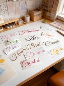Personalized Custom Name Stickers | Waterproof Vinyl Decals, Creative Handwritten Artistic Lettering For Wedding Bridesmaid Gifts, Birthday Party Decorations,Suitable For Car Body, Customizable Team Names, Event Decor, Party Favors, Stylish Lettering - Multicolor - View 5