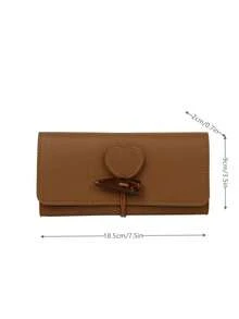 Billetera larga para mujer con decoración en forma de corazón, de cuero suave, con múltiples ranuras para tarjetas, compartimento integrado para dinero y tarjetas, bolso plegable triple multifuncional - Marrón - Ver 3