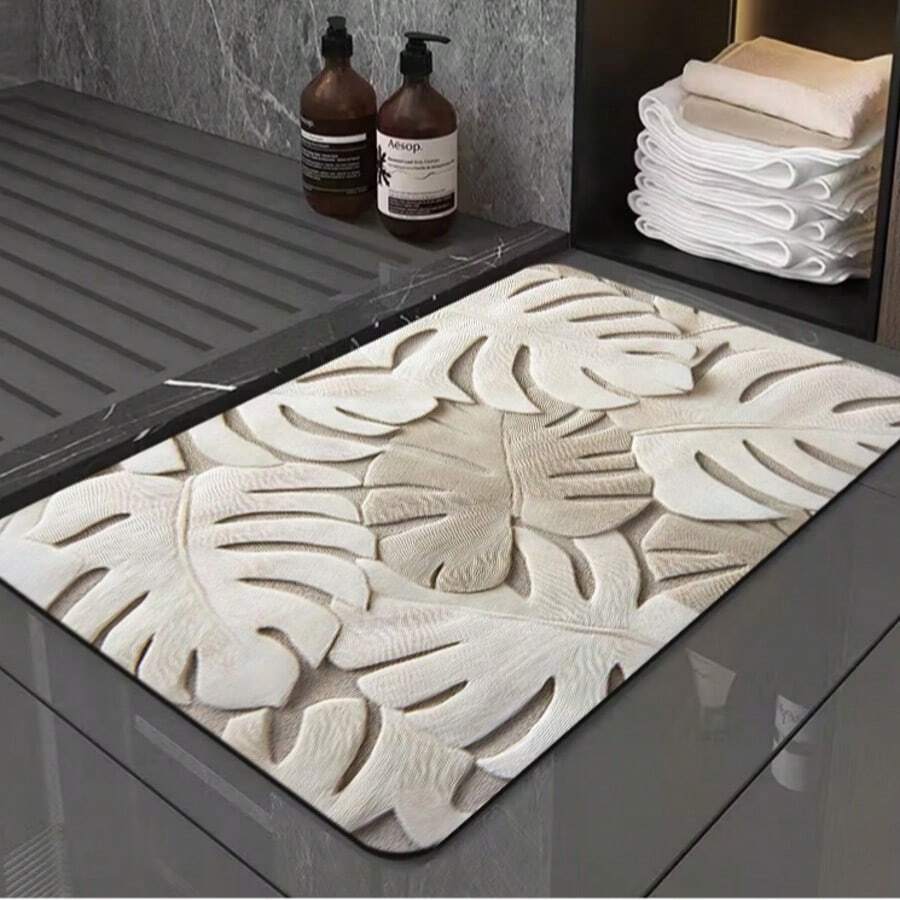 1 Stück tropischer Stil geschnitztes Blattmuster Fußmatte, Badezimmer Bodenmatte, moderne Heimdekoration Teppich, Badewannenrandmatte, Badezimmer Matte, Badezimmer Teppich, Fußmatte, kleiner Teppich, Teppich, Bodenmatte, Heimdekoration, kleiner Teppich, Außenmatte, Heimdekoration, Teppich, Schlafzimmer Teppich, waschbarer Teppich - A - Übersicht 1