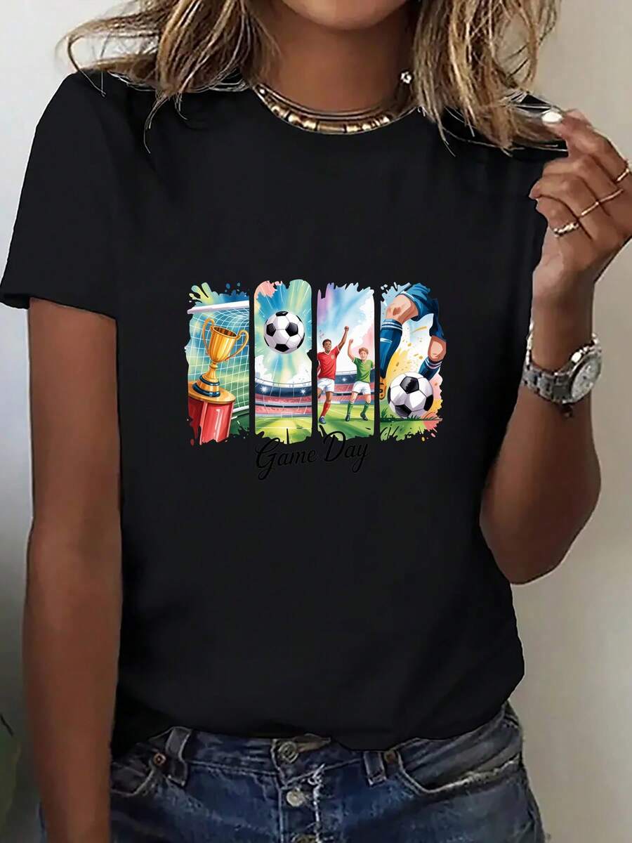 Camiseta Manga Corta Cuello Redondo Mujer estampada, serie ropa ee.uu.-méxico. camiseta cuello redondo estampado trofeo, prenda vibrante energética salidas. ropa fanáticos fútbol, atuendo...
