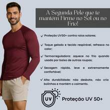 Camisa Térmica Segunda Pele Masculina UV50+ – Proteção Solar, Treino e Praia - Vinho - Visão 6