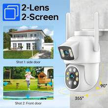 4MP Dual Lens Outdoor Security Camera, 5G WiFi Smart Monitoring Camera, Color Night Vision, Two-Way Audio, AI Motion Tracking PTZ, Dual Monitoring Screen, Wireless Surveillance Video System - Multicolor - View 4