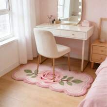 1 pieza Alfombra larga asimétrica con degradado rosa suave y rosa, borde ondulado con patrón floral 3D de hojas, decoración de dormitorio, alfombra de ocio para el hogar, tamaño asimétrico, error de corte 1-5cm, alfombra de sala de estar, alfombra, tapete, decoración del hogar, alfombra decorativa, alfombra pequeña, alfombra, decoración del hogar para sala de estar, alfombra de exterior, alfombra de felpa, alfombra de otoño/invierno, alfombra lavable - A - Ver 5