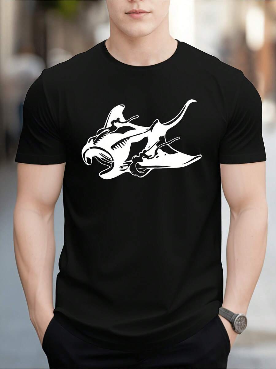 2026 Men's T-Shirts Juneteenth, Freedom Day, Father's Day, Bold Fashion, Unisex Clothing, New Arrival, Machine Washable, Unisex, Easy Care Manta Ray Short Sleeve T-Shirt - 黑色 - 查看 1