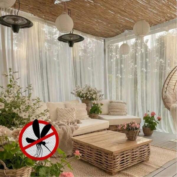 2pcs/4pcs Classic Style Outdoor Translucent Curtains - Knitted Polyester Mosquito Net, Suitable For Patio, Gazebo, Pergola - Rod Pocket Design, Transparent, Breathable, Unlined - Multi-Piece Combination, Suitable For Summer Use.