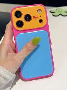 Ins Vibrant Dopamine Color Block Phone Case Compatible With IPhone 17 Pro Max 16 Pro Max 15 14 Pro 13, Unisex Couple Shockproof Protective Cover, Unique Aesthetic - Hot Pink - View 7
