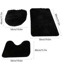 3pcs Velvet Fleece Bath Mat Set Mixed Colors Bath Mats Set Bathroom Rugs For Toilet Mats Universal Soft Bathroom Rug Set Comfortable Water Absorption Non-Slip Thick Machine Washable Easy Dry Dark Color Bathroom Mats - Black - View 7