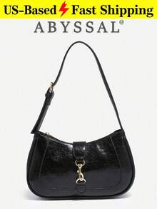 Novachic, 1 pieza de bolso con forma de media luna, ajustable, con correa de hombro y gancho decorativo minimalista retro, ideal para citas, salidas y fiestas. - Negro - Ver 1