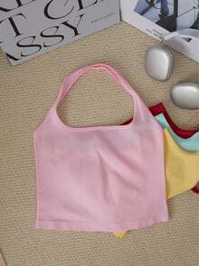 Elastic Ruched Front Spaghetti Strap Cropped Camisole, Fitted Sleeveless Tank Top, Suitable For Fitness, Casual Streetwear Sports - Multicolor - View 3