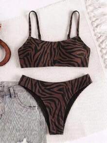 Spring/Summer New European & American Casual Zebra Print Beach Vacation Date Party Women's Bikini Set - Multicolor - View 2