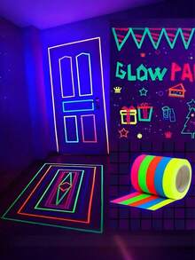 1/6pcs Vivid Neon Glow Tape - UV Reactive, Non-Stick, Easy-To-Use Bright Colored Fluorescent Tape For Birthdays, Weddings, Parties - Ideal For All Seasons And Celebrations, Neon Accessories - Multicolor - View 3