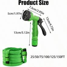 藍色可伸縮彈性水管，附7個可調式噴頭，伸縮長度7.5-60公尺（約25英尺-200英尺），適用於洗車、澆灌草坪、植物照護及寵物洗澡，全年可用，由水管與接頭製成 - 藍色 - 查看 8