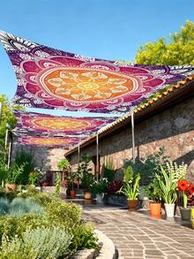 1 buah Kain Pelindung Matahari Cetak Datar 2D Desain Mandala Bohemian, Kain Naungan untuk Berkemah di Luar Ruangan, Kanopi dengan Desain Pola Bunga Geometris Berwarna-warni, Cocok untuk Berbagai Adegan Seperti Taman, Berkemah, Pantai, Tanpa Rangka Penopang - MultiWarna - View 2