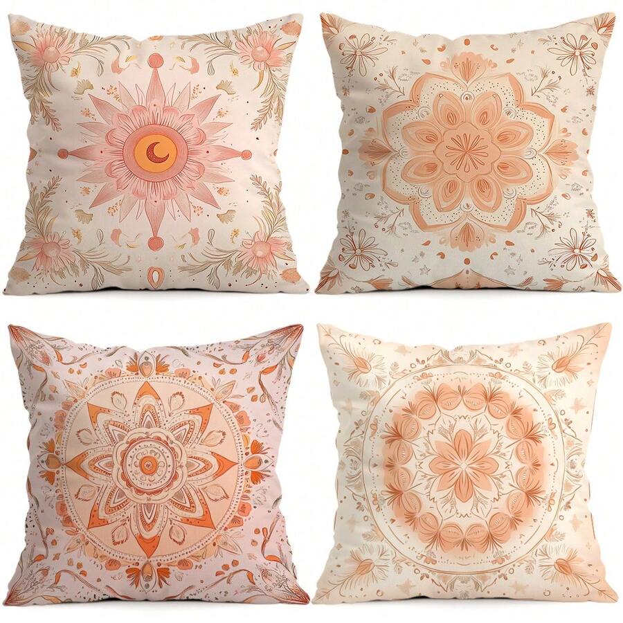 4pcs/1pc Bohemian Mandala Pattern Pillow Covers Without Inserts, Single-Sided Printed Pillow Covers, Suitable For Living Room Bedroom Home Decor, All Seasons Pillow Covers - Multicolor - View 1