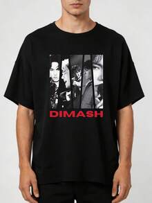 Camiseta de Actuación Icónica del Cantante Dimash Kudaibergen - Ropa para Fanáticos de la Música en Negro y Rojo con Canciones Icónicas (Dimash, Aida, Baitala) - Camiseta Unisex Casual de Cu - Negro - Ver 1