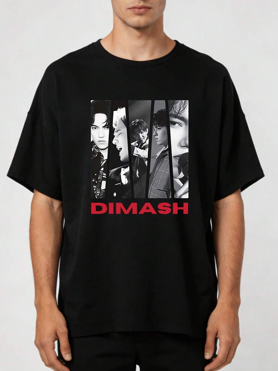 Camiseta de Actuación Icónica del Cantante Dimash Kudaibergen - Ropa para Fanáticos de la Música en Negro y Rojo con Canciones Icónicas (Dimash, Aida, Baitala) - Camiseta Unisex Casual de Cu - Negro - Ver 1