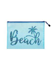 彩色大容量防水收納袋，印有椰子樹「BEACH」圖案，游泳袋，海灘主題，大容量透明化妝袋，輕量，春/夏收納，非常適合游泳、海灘、潛水和夏季度假，學生返校，輕量防曬收納袋，適合朋友、家人、女朋友和同學。生日、節日、派對、婚禮（伴娘）、教師節禮物，返校季節 - 彩色 - 查看 12