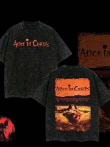 Camiseta estampada, camisetas de algodón con gráficos, talla grande, cuello redondo de dibujos animados, manga corta, 1 pieza, camiseta retro vintage de Alice In Chains - DirtAlbum Tracklist - Negro - Ver 1