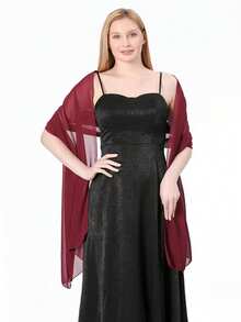 Women's Soft Solid Color Sheer Shawl Prom Party Dress Accessory Chiffon Wrap - Burgundy - View 2