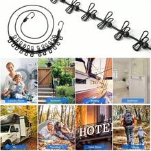 1 Pack Retractable Elastic Clothesline With 12 Clothespins, Windproof Portable Laundry Drying Line, Black Heavy Duty Travel Accessory For Hotel, Vacation, Balcony, Backyard, Camping & RV Outdoor Use - Black - View 9
