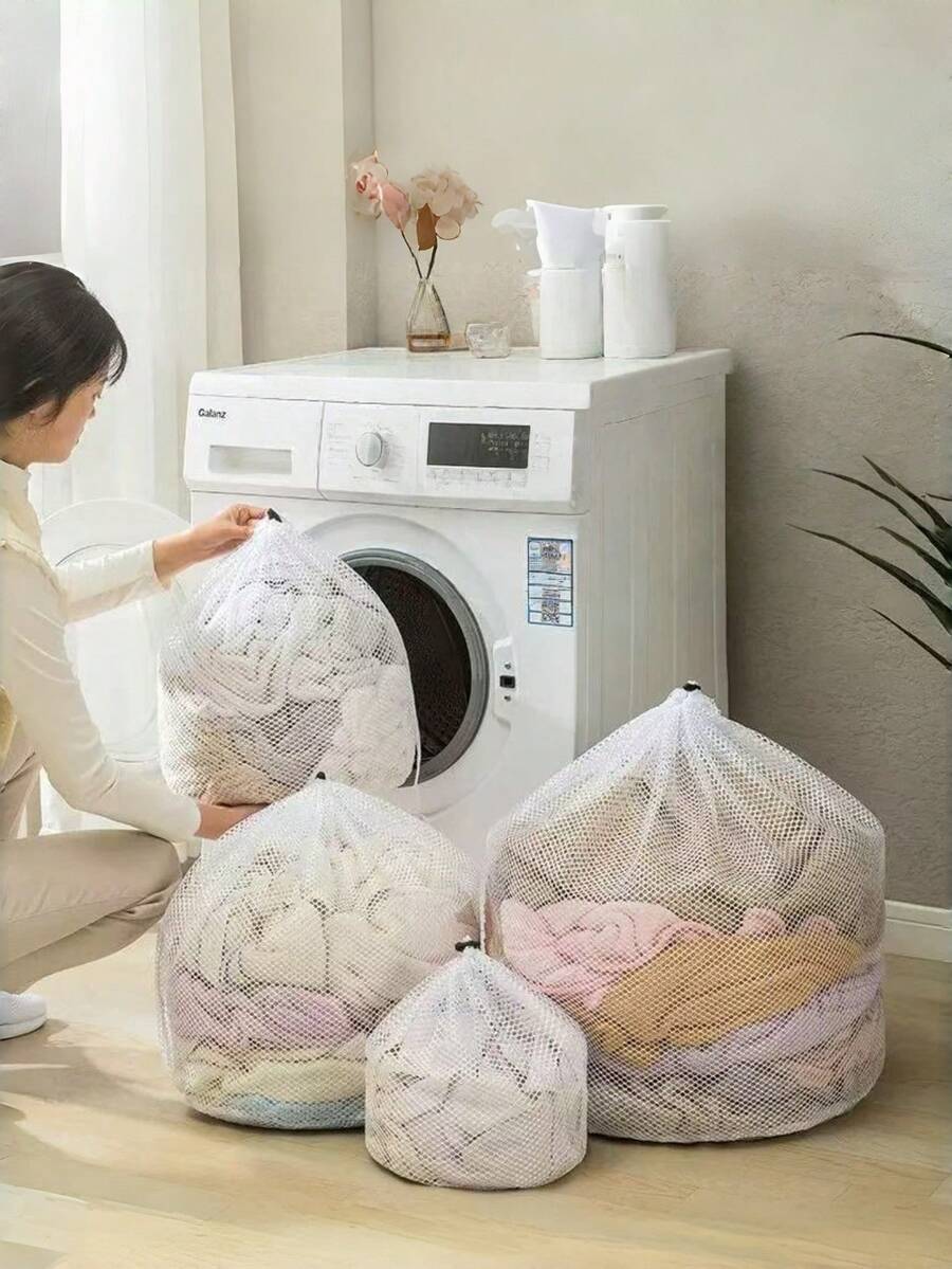 Mesh Laundry Bag Set (S/M/L) - Transparent Drawstring Washing Machine Protection Bag, Suitable For Socks/Bras/Delicate Clothing | Reusable Mesh Clothing Storage Bag (Home And Travel Use) - 1 - View 1