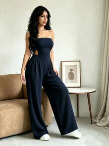 Women's Off-The-Shoulder And Open-Back Jumpsuit For Summer - Black - View 8