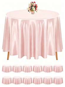 1pc Rose Gold Satin Round Tablecloth, Solid Color Smooth Fabric Tablecloth, Wedding Tablecloth, Birthday Party Table Decor, Anniversary Celebration Table Decor, Elegant Banquet Event Decor Supplies, Wedding Decor, Home Decor, Room Decor, Kitchen Dining Room Decor, Restaurant Decor, Holiday Celebration Banquet Decor, Party Supplies, Party Favors - Rose Gold - View 5