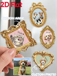 Magnet Kulkas Potret Hewan Peliharaan Datar 2D yang Dipersonalisasi, Magnet Bingkai Emas Mini Museum, Magnet Foto Anjing Kucing Kustom, Magnet Gambar Kucing, Hadiah untuk Pecinta Hewan Peliharaan - MultiWarna - View 1