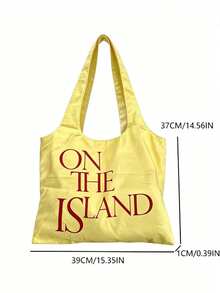 Japanese & Korean Style Niche Design Ins Slouchy Tote Bag, Large Capacity Shoulder Underarm Tote Bag, Letter Print Versatile Shopping Bag - Yellow - View 7