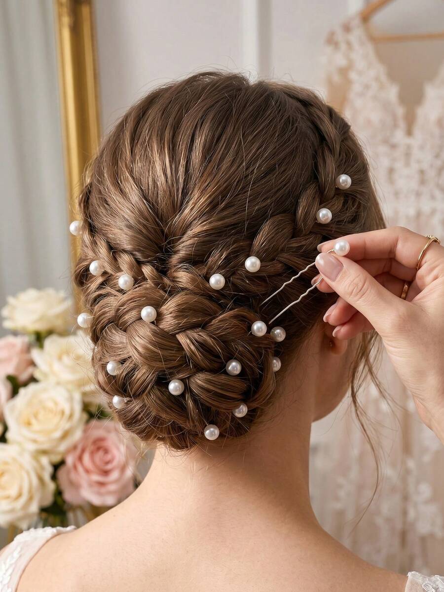 Juego de 20 piezas de horquillas de pelo en forma de U con perlas nupciales, accesorios para peinados de boda, decoración de cabello elegante y sencilla - Multicolor - Ver 1