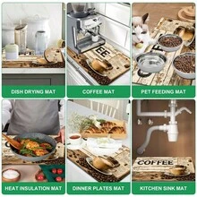 1 pieza Alfombrilla absorbente con patrón de café, alfombrilla decorativa para cafetera de cocina, bandeja de goteo hecha a mano para cafetera, alfombrilla de suelo de cocina, alfombrilla de mesa, alfombrilla de secado de platos para encimera de cocina, alfombrilla de desayuno, bandeja de goteo resistente al calor con respaldo antideslizante, bandeja de goteo de tierra de diatomeas, oculta manchas, bandeja de goteo de cocina súper absorbente, alfombrilla de escurridor de platos fácil de limpiar, perfecta para cocina, mesa de comedor, cafetería, bar, vacaciones, fiesta, decoración del hogar, regalo de vacaciones - Multicolor - View 6