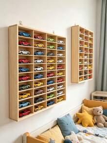 1pc 1/64 Scale 12/40/60/77 Slot Matchbox Car Model Display Box - Wooden Matchbox Toy Car Display Box, Suitable For Nursery, Bedroom, Playroom, Boys Gift, Birthday Gift - Multicolor - View 1
