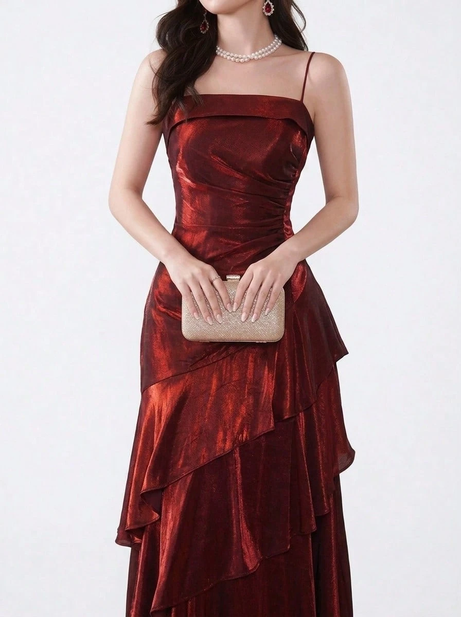 Sedessea 优雅复古酒红色正式派对礼服，适合母亲节、婚礼等场合。